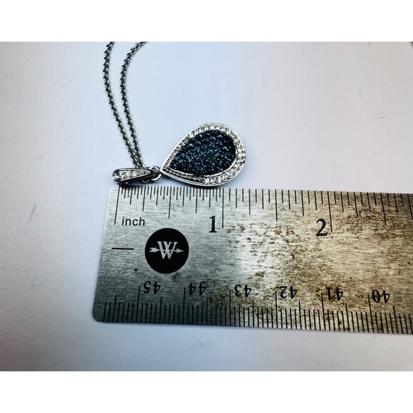 Sterling Silver Teardrop Pendant Necklace Blue & White Stones 18” 7.7g - Picture 12 of 14
